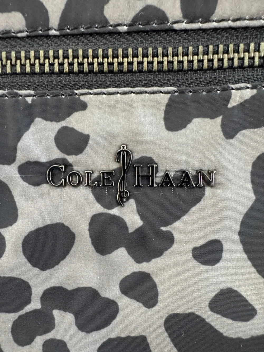 Cole Haan Gray Leopard Print Tote with Black Leather Handles